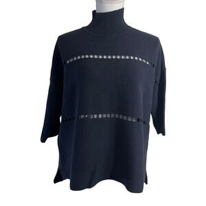 French Connection Mozart High Neck Sweater Black XS Cut Out Details 3/4 Sleeves